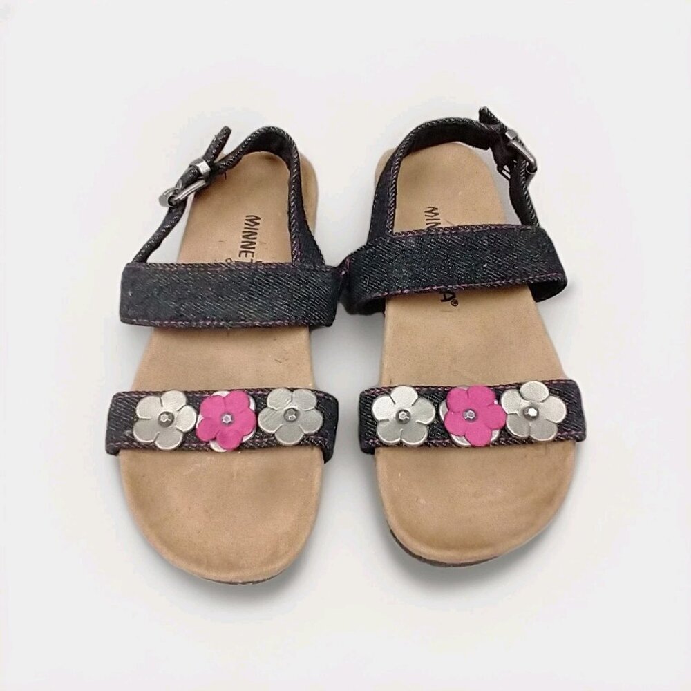 Minnetonka Harmony Black Sandals Toddler Girl's 11 youth‎